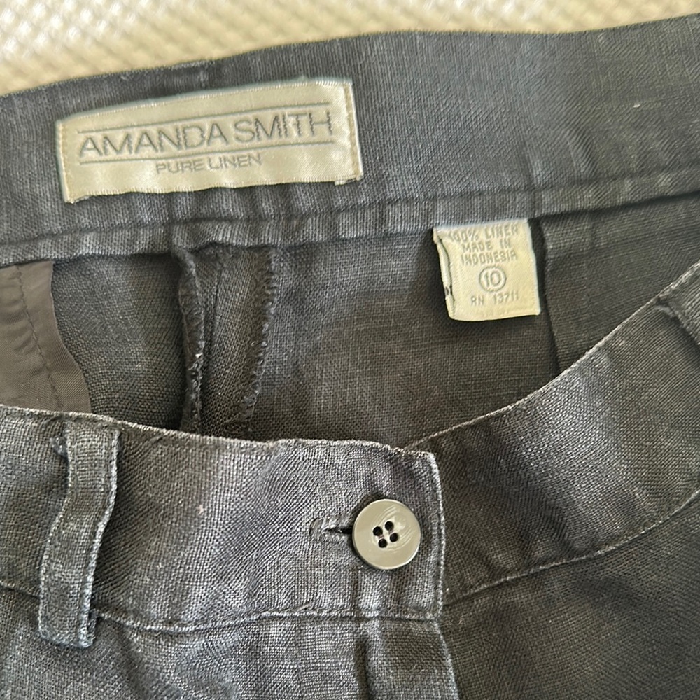 Amanda Smith black linen trousers high rise with pleats